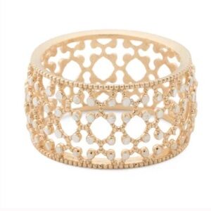 Mia Fiore 18k Gold Plated Filigree Diamond Cut Band Ring 7 New